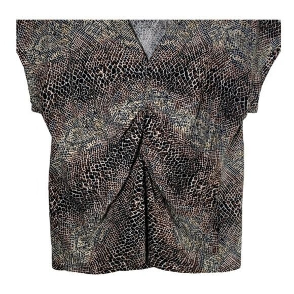 For Cynthia Linen Blend Brown Animal Print Blouse PL | V Neck Fall Top - Picture 3 of 9